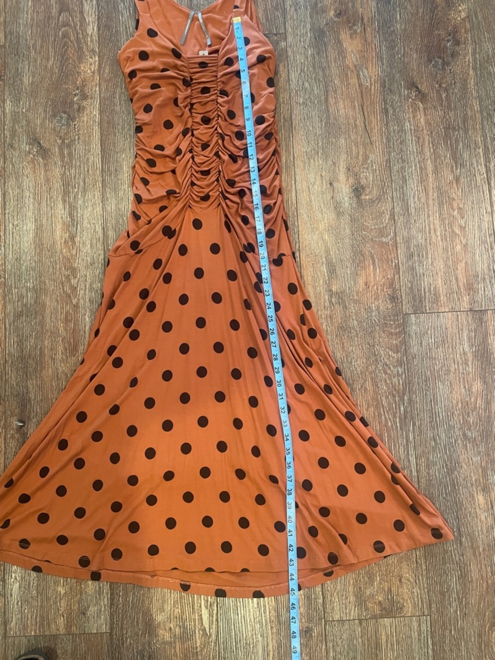 NWT Anthropologie Polka Dot Ruched Midi Dress, Size XS - Picture 9 of 12